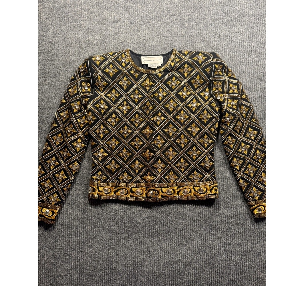 Adrienne Vittadini 80s Embellished Evening Jacket Women S Black Gold Crystal